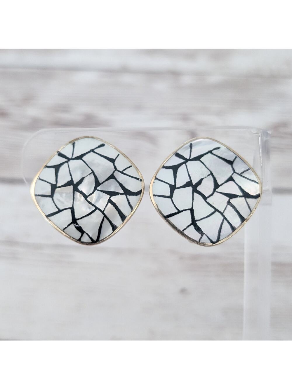Vintage Clip On Earrings Mother of Pearl Statement Earrings